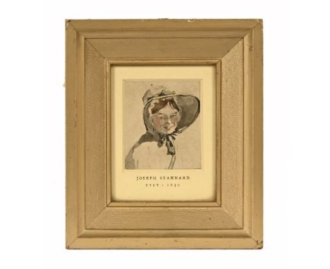 Joseph Stannard (1797-1830), a small watercolour portrait study in miniature.  7 cm x 6 cm, framed.