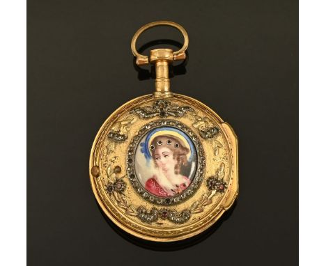 A late 18th/early 19th century "Breguet a Paris" key wind open face pocket watch, with gilt fusee verge movement with engrave
