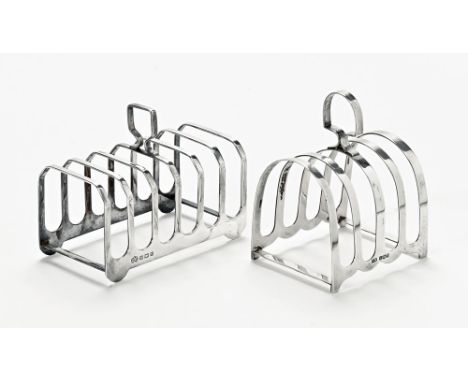 Two 20th century silver toast racks, the first 11.5 cm long, the second 8 cm long.  210 grams gross, together with another fi