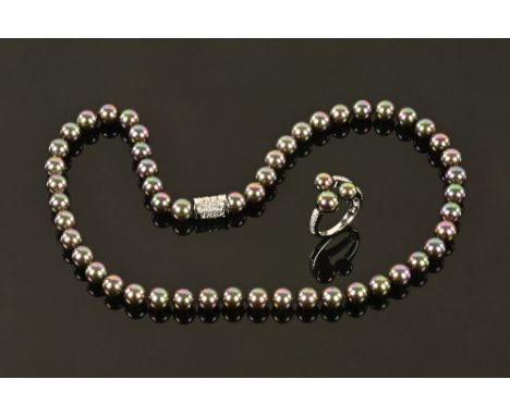A Majorcan necklace and ring to match, set with cubic zirconia.