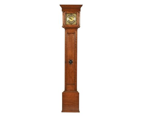 A longcase clock with a 30 hour movement, signed John Fletcher Ripponden, with pendulum and weights within a 20th century oak