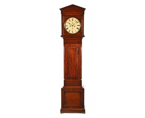 An early 19th century mahogany longcase clock by Duff Paisley, with circular painted dial and two train striking movement wit