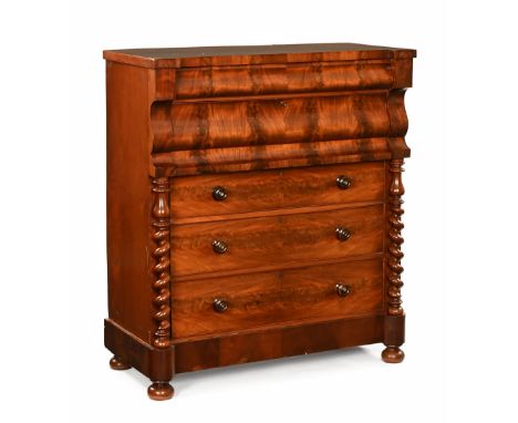 A late 19th century mahogany Scotch chest, with two large frieze drawers above three long graduating drawers flanked by spira