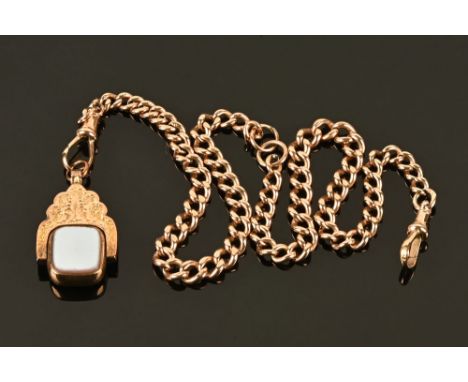 A 9 ct gold chain curb link, stamped 9 ct with carnelian style square bloodstone pendant, 33 grams gross (see illustration).