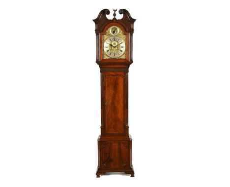 A George III mahogany longcase clock by W. Nicholson of Whitehaven, the case with swans neck pediment above an arched glazed 