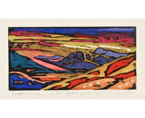Simon Bull, mixed media "Buttermere in The Green Gold Light".  15 cm x 29 cm, framed, 1/1, signed. ARR.