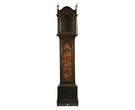 A Georgian lacquered longcase clock case only, mask, aperture, width 29.5 cm, height to top of arch 40.5 cm, height from bott