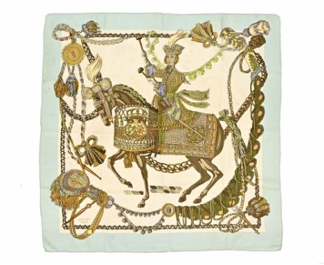 A vintage Hermes scarf, Le Timbalier, silk with hand stitched edges, +/- 88 cm square. CONDITION REPORT: The scarf is free fr