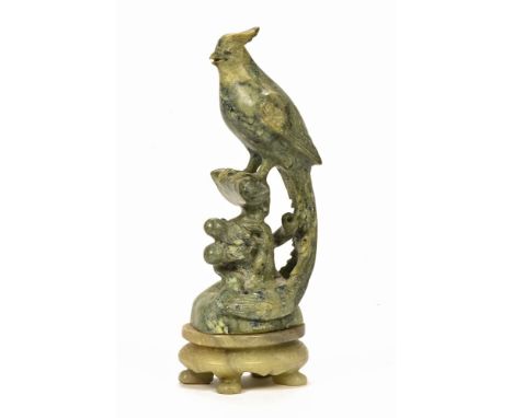 A jade model of a parakeet.  Height 28 cm.