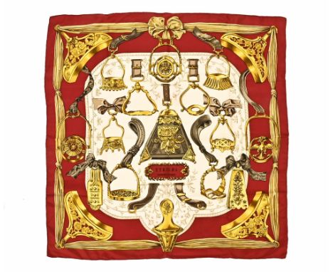 A vintage Hermes scarf "Etries", silk with hand stitched edges, +/- 88 cm square (see illustration).