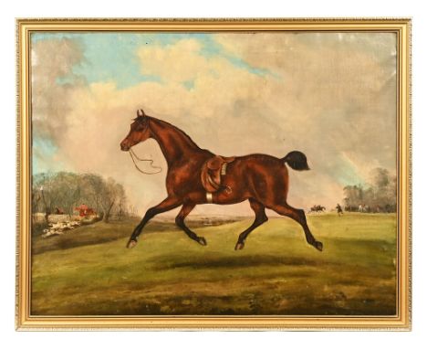James Scraggs (British School 19th century), Hunter in A Rural Landscape being pursued by its previous rider, signed lower le