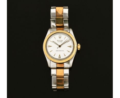 A vintage Rolex Oyster gentleman's wristwatch, with original bi-metal Rolex bracelet, the white dial with baton markers marke