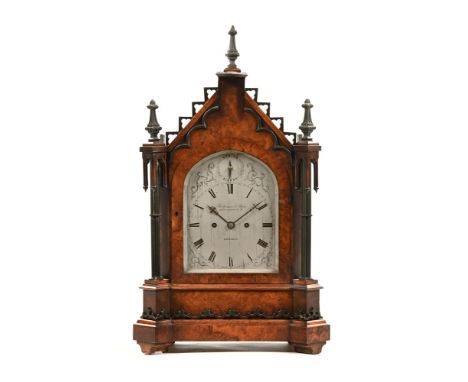 A 19th century walnut Gothic bracket clock, with twin fusee movement by Parkinson & Bouts, Gracechurch Street London.  Height