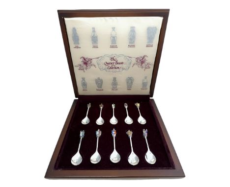 A cased set of ten silver and enamelled The Queen`s Beasts Collection including spoons for Lion of England, Unicorn of Scotia