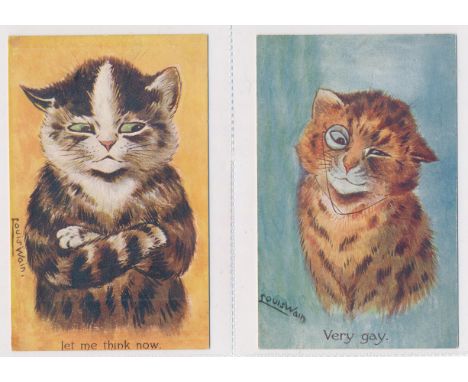 Louis Wain – Faulkner’s postcards with “I Won’t” (x2), “Down with mice I say!”, “I’ll draw your portrait”, “Throw physic to t
