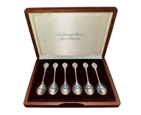 The Sovereign Queens Spoon Collection, members edition containing six silver spoons, with portraits of Mary I, Elizabeth I, M