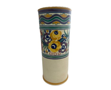 Carter Stabler Adams Poole Pottery - A large 1930s Art Deco tall vase in the YO pattern painted by Ann Hatchard with a band o