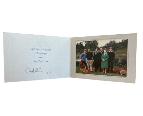 1979 Christmas Card from HM Queen Elizabeth II. Cover with twin gild Royal cyphers Interior with printed colour photograph of