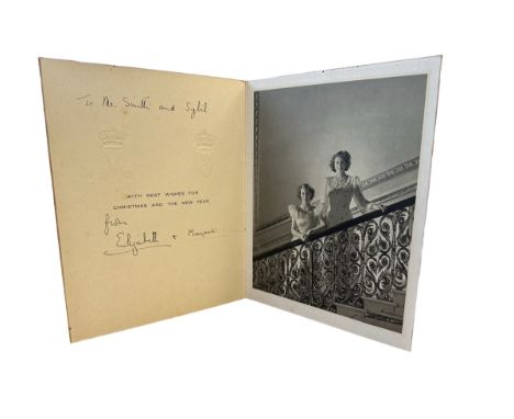 A 1940s (believed to be 1945) Christmas card signed by TRH Princess Elizabeth (later HM Queen Elizabeth II) and Princess Marg