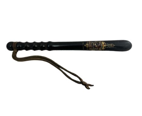 Birmingham Special Constabulary wooden police truncheon dated 1910-1919, coat of arms has some wear.