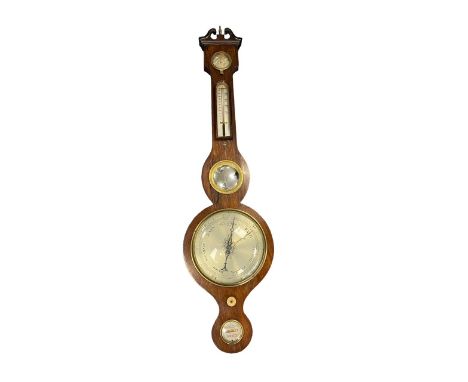 Mahogany wheel barometer, 96cm by 26cm (at widest point).
