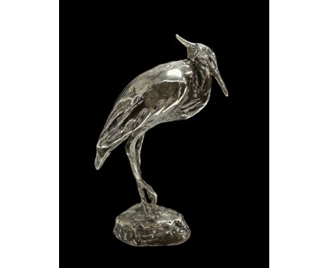 Laurence Broderick (British, b.1935) Heron Maquette in silver. Limited edition of 25. 14cm high. Name of artist on base. Full