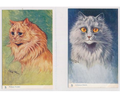 Louis Wain – Tuck &amp; Sons 'Louis Wain’s Cats' series postcards with “She Cometh Not!” (x2), "He Said’, “The Young Coquette