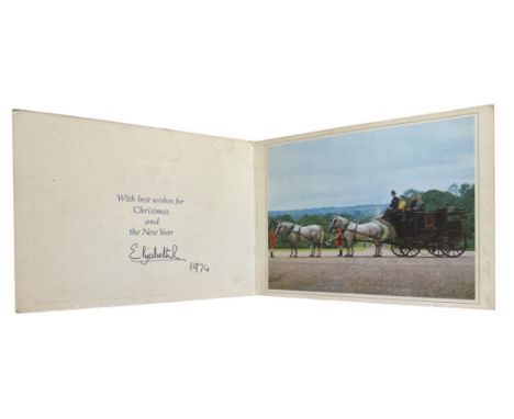1974 Christmas Card from HM Queen Elizabeth II Christmas card with twin gilt Royal ciphers to cover. Colour photograph of the