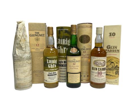 Four bottles of Malt Scotch Whisky to include The Glenlivet 12 Year Old 70cl bottle in presentation box, 1 Year Old 70cl bott