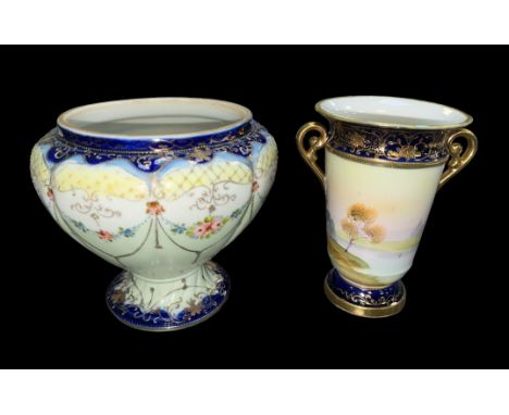 A pair of Oriental ceramic items to include; an early 20th Century hand enamelled and gilt vase marked “H &amp; S L Oriental”