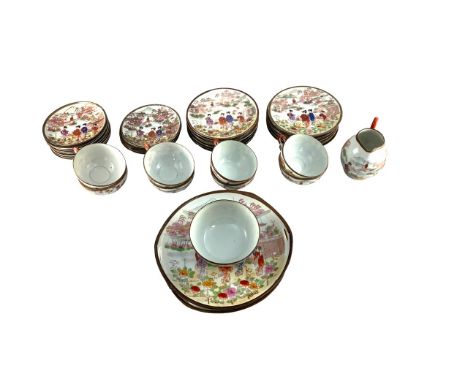 Japanese eggshell porcelain tea set - 40 pieces, with 12 tea cups (one broken), 12 saucers, 12 small plates, 2 large plates, 