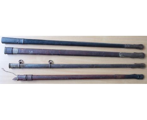 An 1897 Pattern brown-leather sword scabbard together with three other longer antique sword scabbards (measuring approximatel