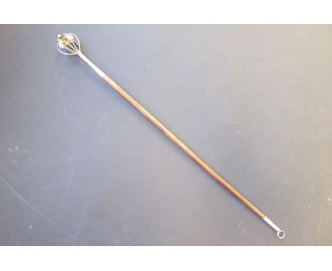 An unusual white-metal ceremonial-style mace with turned hardwood handle and white-metal terminal with suspension loop, the l
