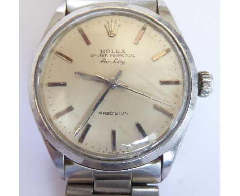 A gentleman's steel-cased Rolex Oyster Perpetual Air-King Precision wristwatch; silver dial with baton markers and signed in 