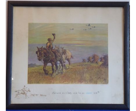 *After CHARLES JOHNSON PAYNE (1884-1967), 'Snaffles'; an ebonised framed and glazed colour print 'Forrard om m' lads and hit 