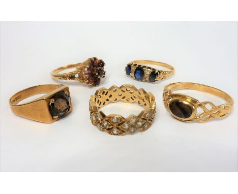 Five 9-carat gold stone-set rings; ring sizes&nbsp; (The cost of&nbsp;UK postage&nbsp;via Royal Mail Special Delivery for thi