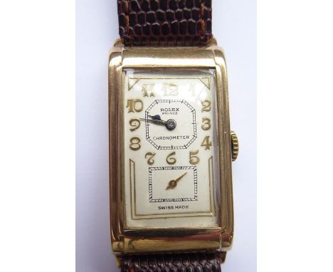 A 9-carat gold-cased Rolex Prince Chronometer wristwatch; the fully signed dial with Arabic numerals and the subsidiary secon