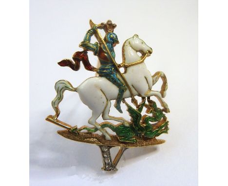 An enamel and diamond-set regimental brooch for the 5th Regiment of Foot; the polychrome enamelled St George on horseback sla