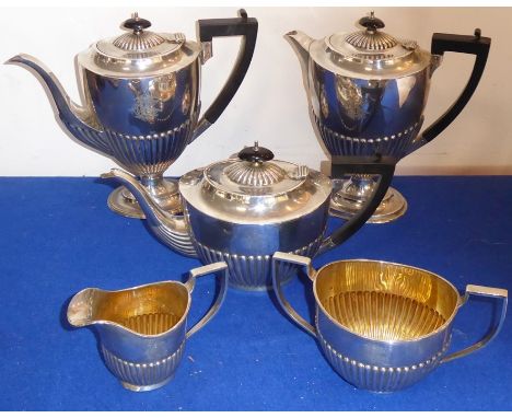 A good and heavy early 20th century five-piece tea and coffee service comprising teapot, coffeepot, hot-water jug, two-handle