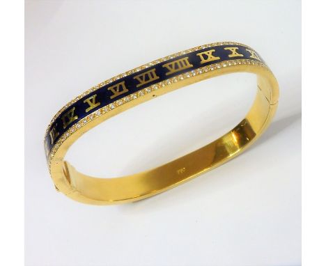 A fine quality heavy 18-carat gold, enamel and diamond set bangle set with over 100 diamonds (The cost of UK postage via Roya