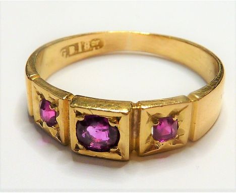 An early 18-carat gold ring set with three rubies (The cost of&nbsp;UK postage&nbsp;via Royal Mail Special Delivery for this 