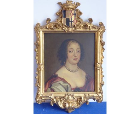 17th century French School; a gilt-framed oil on panel, a shoulder-length portrait study of Marie de Rabutin-Chantal, Marquis