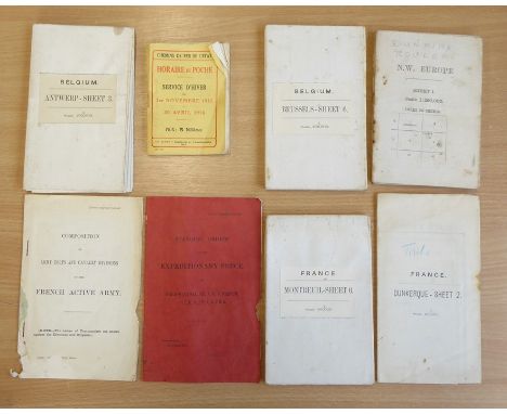 Maps and other War Office issue British Expeditionary Force documents issued to Lt.-Col C.W. Tribe. Four linen-backed maps in