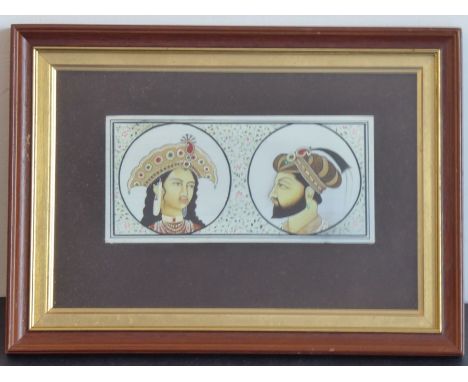 A framed and glazed double portrait miniature study, female and male heads on ivory, later framed but early 20th century (the