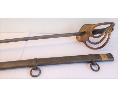 A French Model 1822&nbsp;&nbsp;trooper's&nbsp;sword with all-iron scabbard;&nbsp; the 38" blade in good condition, worn&nbsp;