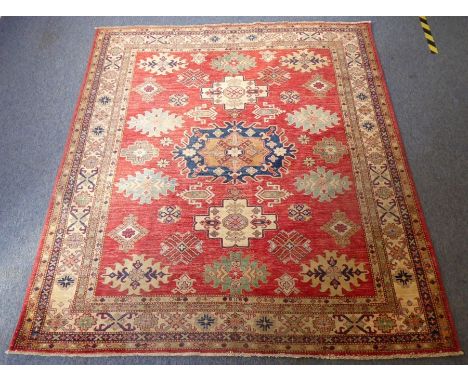 A modern Afghan&nbsp;Ziegler carpet, central blue bordered medallion surrounded by further light-blue and mustard coloured lo