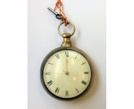 An early 19th century pair-cased gentleman's open-face pocket watch; the interior of the circular case with lace and old pape