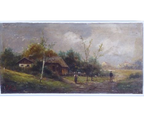 *ADOLF KAUFMANN&nbsp;(1848-1916), Austrian; an unframed oil on panel study, country scene with figures walking upon a path an