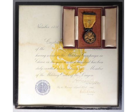 The American Military Order of the Dragon to Captain Charles Walter Tribe, No. 1328, cased and with corresponding framed and 