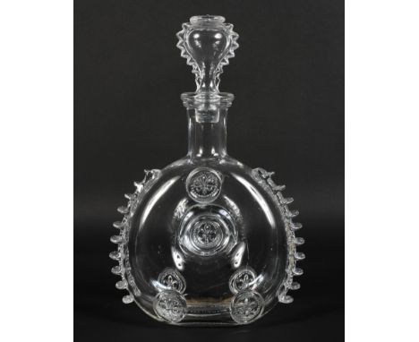 A Baccarat Remy Martin cognac decanter and stopper, enamelled marks, of compressed circular form, applied with fleur-de-lys p